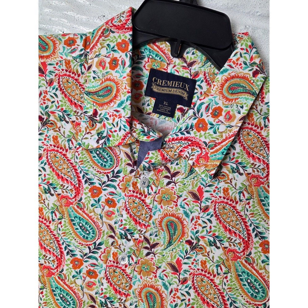 Cremieux Premium Denim Shirt Men size XL Button Up s/s Stretch NWT Paisley